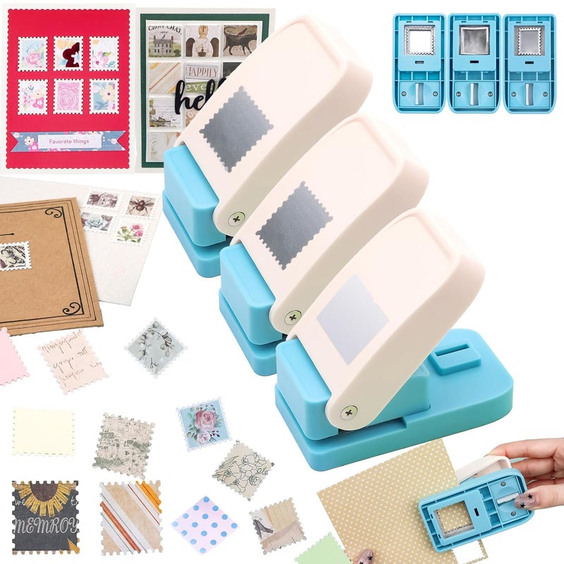BAOFALI 3Pcs Stamp Puncher, 1X0.8inch &1inch Stamp Punch1 Inch Square Punch, Scalloped Rectangle Lever Action Paper Punches for Crafting Scrapbooking DIY Scrapbooking Journaling Card Making - Image 1